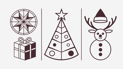 Simple hand drawn christmas elements illustrations featuring gift tree and reindeer with transparency