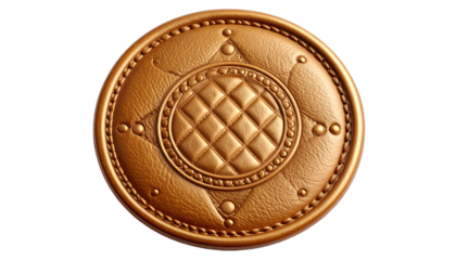 Golden metal circular ornament on transparent background