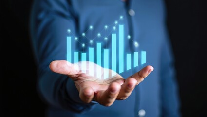Hand Holding Blue Ascending Bar Graph Data Visualization