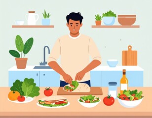 Man Making A Wrap In A Kitchen