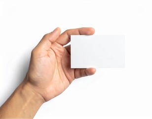 Obraz premium A human hand present a blank rectangle card on a white background perfect for message or design.