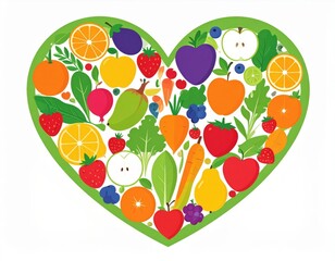 Colorful Fruits And Vegetables Arranged In Heart Shape