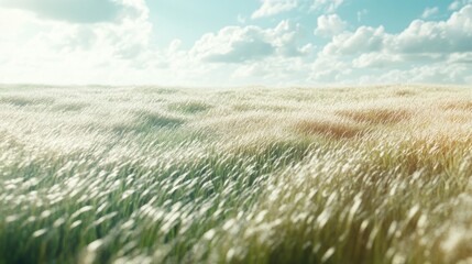 Obraz premium Serene Field of Grass Under a Sunny Sky