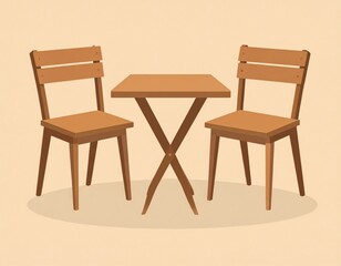 Simple Wooden Table And Chairs Illustration
