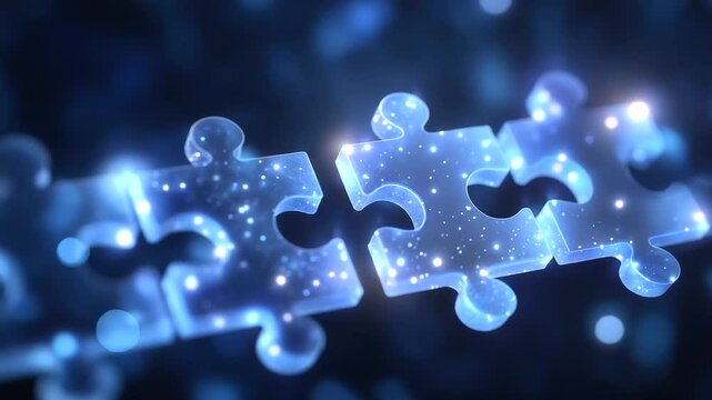 Animated puzzle pieces interlocking to represent smooth API integration and connectivity.