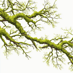 Fototapeta premium Intricate Branches Covered in Lush Green Moss , white background cut out PNG