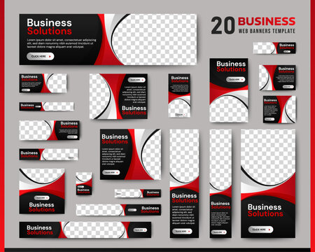 Business Advertising Banners template design with black and red background concept. vector