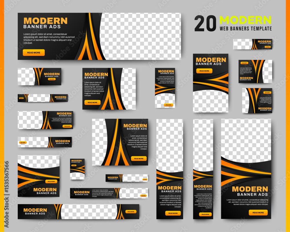 Poster business banner set for web display ads template. vector