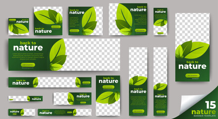 Nature web banner design web template Set, Horizontal header web banner. Modern Gradient green cover header background for website design, Social Media Cover ads banner, flyer, invitation card