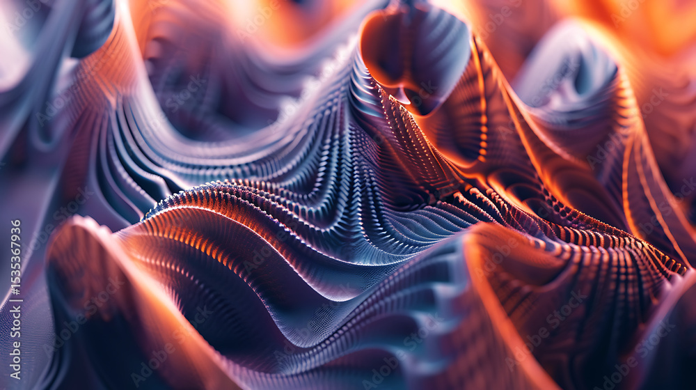 Leinwandbilder An abstract background features a mesmerizing array of undulating waves in shades of orange and purple, creating a dynamic and visually stunning texture