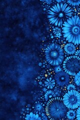 Vibrant Blue Floral Pattern on Dark Background for Artistic Use