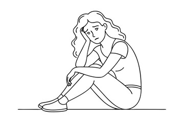 Anxious Female Sitting Sketch Vector