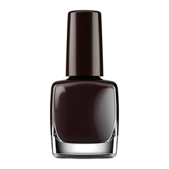Obraz premium Dark brown nail polish in clear glass bottle cap isolated on png transparent background