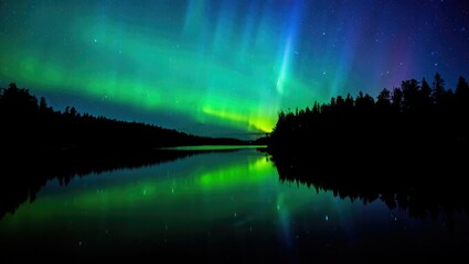 Northern Lights Reflecting on Calm Lake at Night aurora borealis