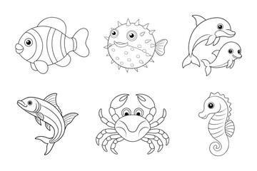 Obraz premium Animals outline line art, Animals coloring page bundle 