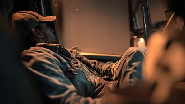 young man sleeps in passenger compartment of the car