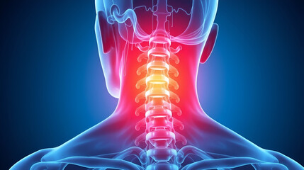 Highlighted pain in neck and cervical vertebra