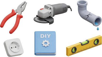 DIY Home Repair Kit Angle Grinder Pliers Level Electrical Socket and Broken Pipe