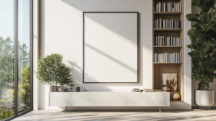 Modern Minimalist Living Room Interior Design with Blank Canvas