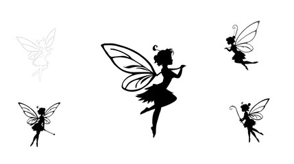Fairy  Silhouette Set logo icon in black and white