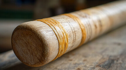 Close-up of cricket bat handle wrapped with fresh grip