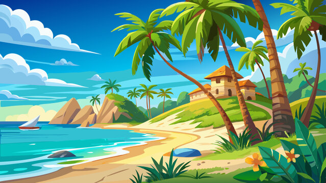 Scenic tropical beach paradise on exotic island. Relaxing palm trees sunny sea sand sky. Luxury summer vibes perfect travel destination for honeymoon coastal adventures. Majestic best tourism Very bea