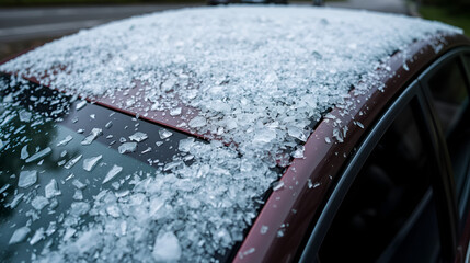car roof hit by hail. storm damage