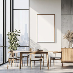 Modern Dining Room with City View and Blank Canvas