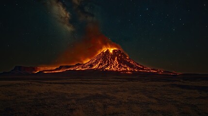 Molten mountain peak under a night sky.