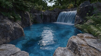 Serene Waterfall Pool in Lush Tropical Paradise