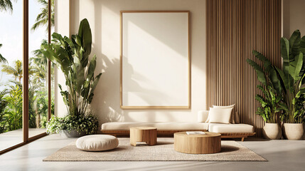 Serene Minimalist Living Room Interior Design with Blank Canvas