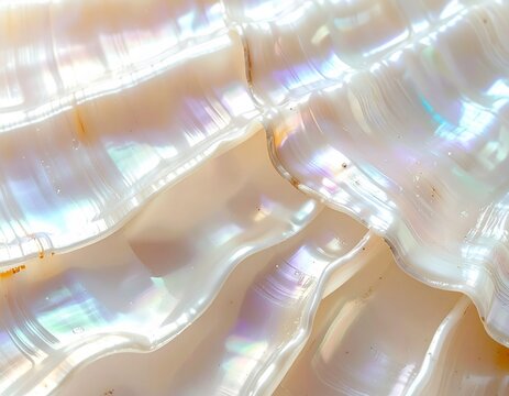Ocean's Iridescent Embrace: A close-up captures the captivating interplay of light on the delicate, shimmering surfaces of seashells, unveiling an ethereal beauty.