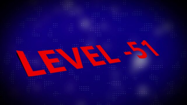 3d text level concept. Level 51 text animation with holographic gradient and dot pattern on black background