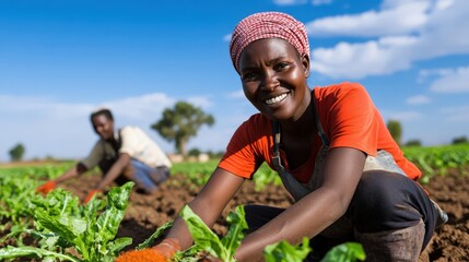 Happy African Woman Farmer Working in Field