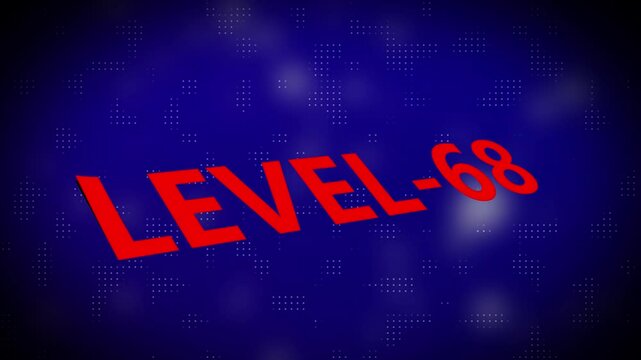 3d text level concept. Level 68 text animation with holographic gradient and dot pattern on black background
