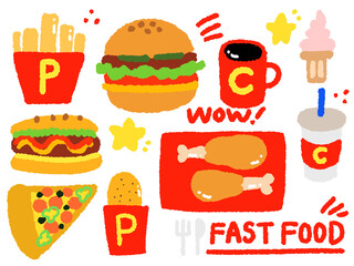 fast food illustration 햄버거 패스트푸드 감자튀김 