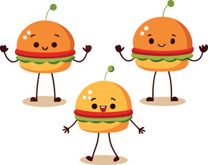 Three cute cartoon burger characters with antennae