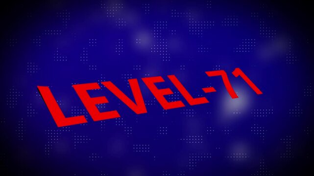 3d text level concept. Level 71 text animation with holographic gradient and dot pattern on black background