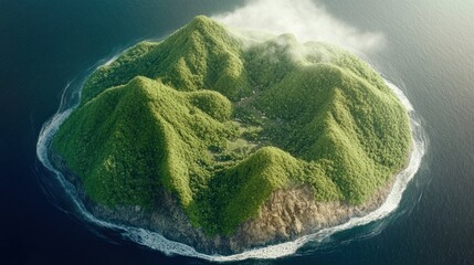 A Verdant Island Emerges from the Azure Ocean