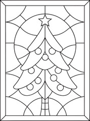 Christmas tree stained glass coloring page for adults and kids