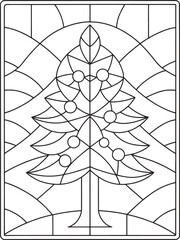 Holiday tree stained glass printable art coloring page design