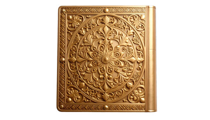 Ornate gold ornament with detailed embossed floral pattern