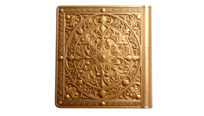 Ornate gold ornament with detailed embossed floral pattern