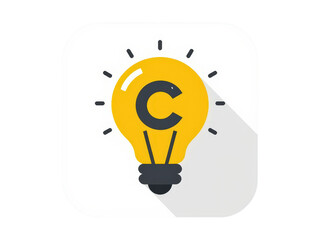 a simple flat 2d icon representing 'intellectual property', with a simple lightbulb icon that has a 'c' for copyright symbol inside it, minimalist design, solid yellow and dark gray colors