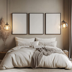 Serene Bedroom Interior Minimalist Design with Blank Canvas
