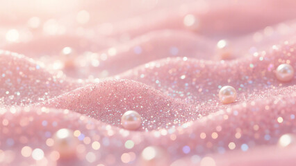 Pink glitter background with pearls