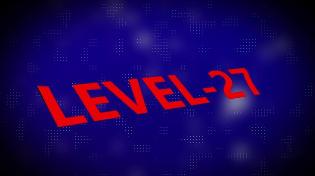 3d text level concept. Level 27 text animation with holographic gradient and dot pattern on black background