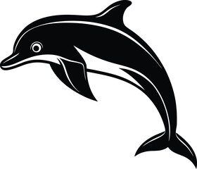 Graceful black and white silhouette of a dolphin leaping from the water