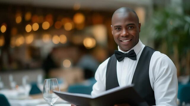 Professional Waiter Providing Warm Customer Service