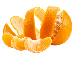 Peeled Orange Spiral with Segments, Isolated on Transparent Background